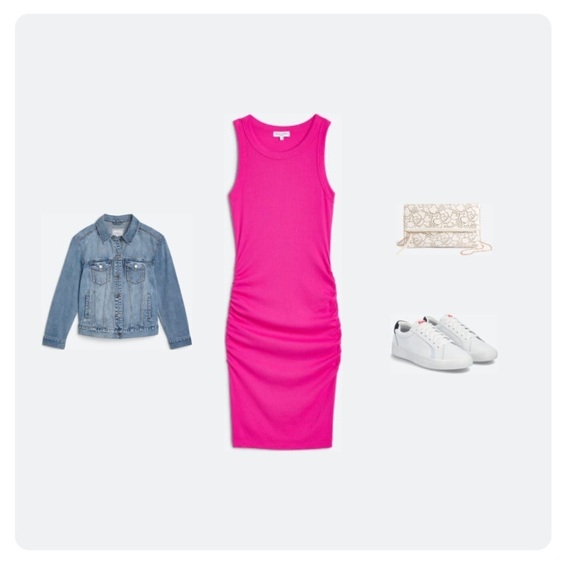 Michael Stars Demi Magenta Pink Sleeveless Ruched Tank Knit Dress SF2557P MP NEW - Picture 12 of 14